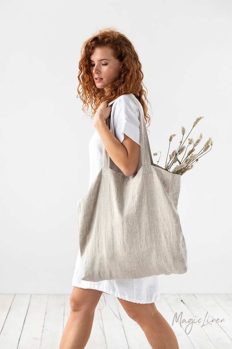 Large linen bag. Linen tote bag. Roomy linen shopping bag in various colors. Natural melange