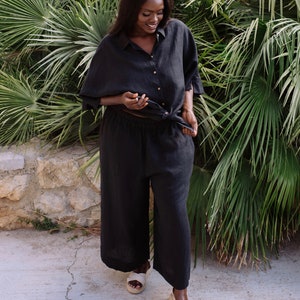 Linen shirt CABRERA in Black Black linen shirt Linen top for women Linen overshirt image 6