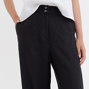 Black Linen Palazzo Pants – Wide Leg Linen Pants for Women – Elastic Waist Regular Fit – Relaxed Lightweight Vacation Wear BANFF image 4