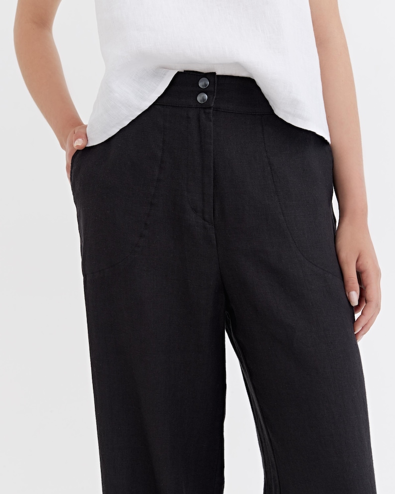 Black Linen Palazzo Pants – Wide Leg Linen Pants for Women – Elastic Waist Regular Fit – Relaxed Lightweight Vacation Wear BANFF image 4