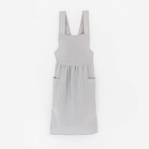 Linen pinafore apron Pinafore dress with pockets Stonewashed linen apron for cooking and gardening Light gray