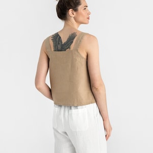 Sleeveless linen top OLINDA in Wheat. Linen blouse. Linen crop top. Basic linen top for women image 2
