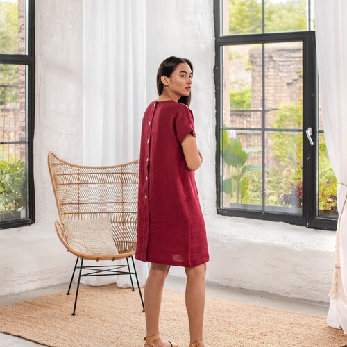 Linen Tunic TYBEE. Linen Summer Dress in Red Color. Short - Etsy