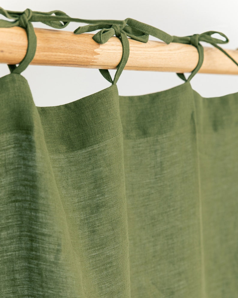 Tie top linen curtain panel, Various colours 1 pcs. Semi-sheer window, door curtain. Custom rod drapes with ties image 3