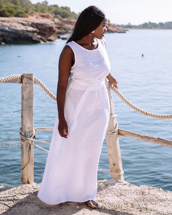 Buy White Linen Maxi Dress  Sleeveless Wrap Dress With Adjustable Ties   Elegant Outfit  Ethical Resort Fashion BORACAY Online in India - Etsy