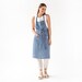 Linen apron with pockets in blue denim texture. Linen apron for women. Full apron for cooking, gardening. 