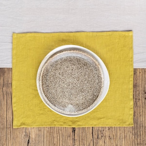 Moss Yellow linen placemats set. Linen placemats. Set of 2 linen placemats.