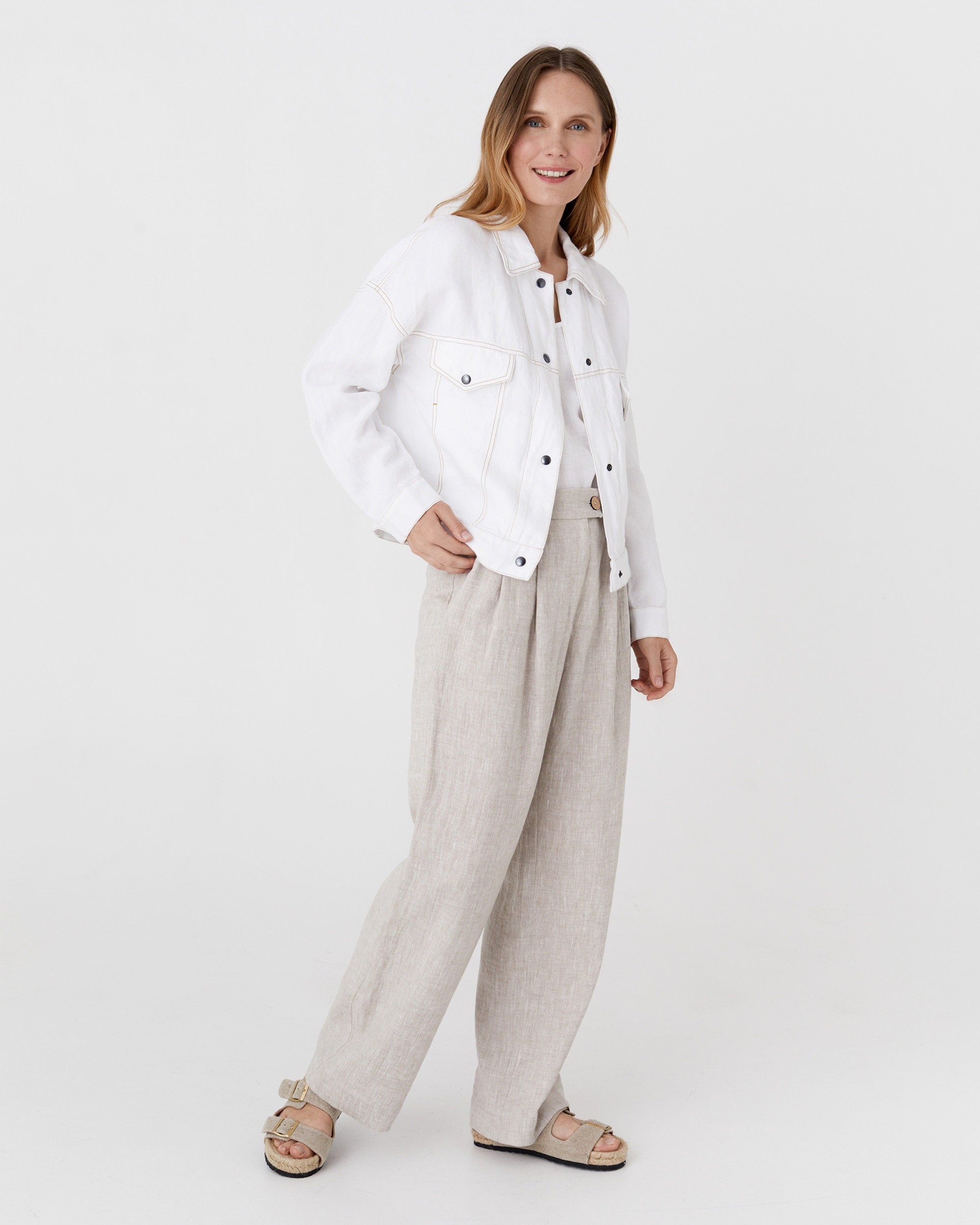 Roem[ロエム] Linen Like Short Sleeved Crop Jacket Linen Kimono Jacket With 3/4 Sleeves, Crop Linen Jacket
