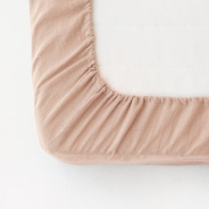 Linen fitted bed sheet in Peach Stone washed linen bedding King, Queen sheet image 3
