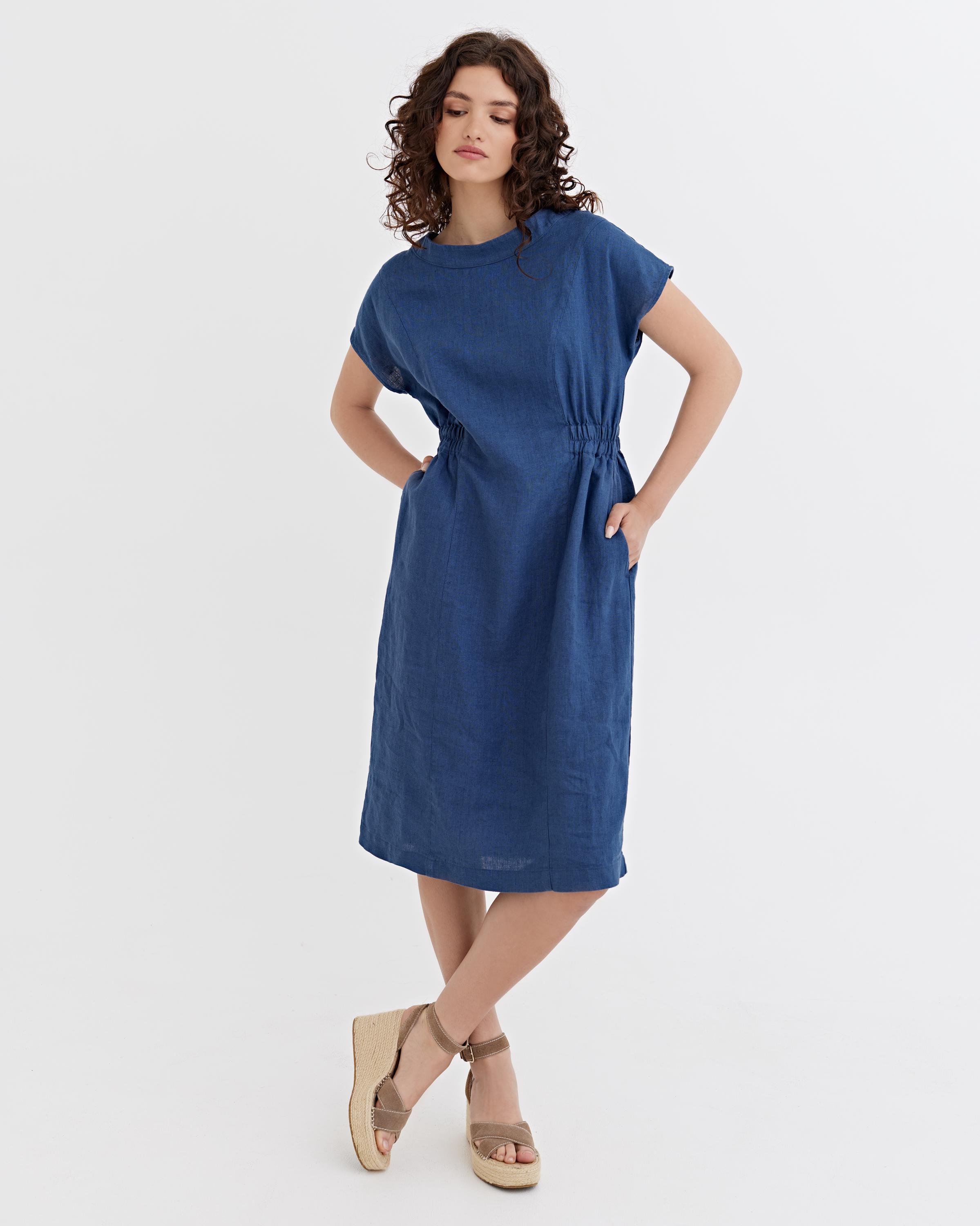 striped linen midi dress Button Down Striped Linen Midi Dress main image 0