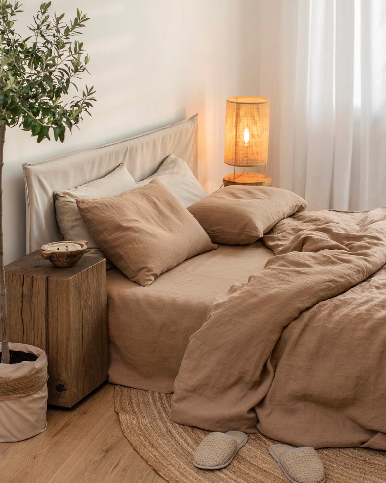 Linen bedding set in Latte. King, Queen duvet cover set. 3 piece washed linen set includes two pillowcases. image 5