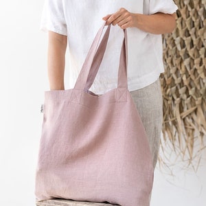 Large linen bag. Linen tote bag. Roomy linen shopping bag in various colors. Woodrose