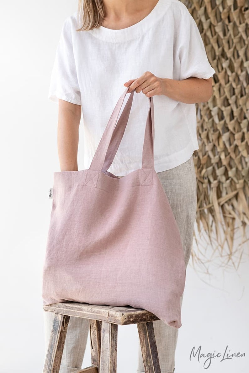 Large linen bag. Linen tote bag. Roomy linen shopping bag in various colors. Woodrose