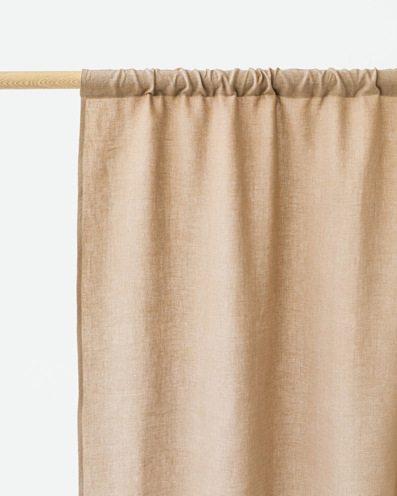 Rod pocket linen curtain panel in natural color 1 pcs. Semi-sheer linen drapes. Custom sizes Latte