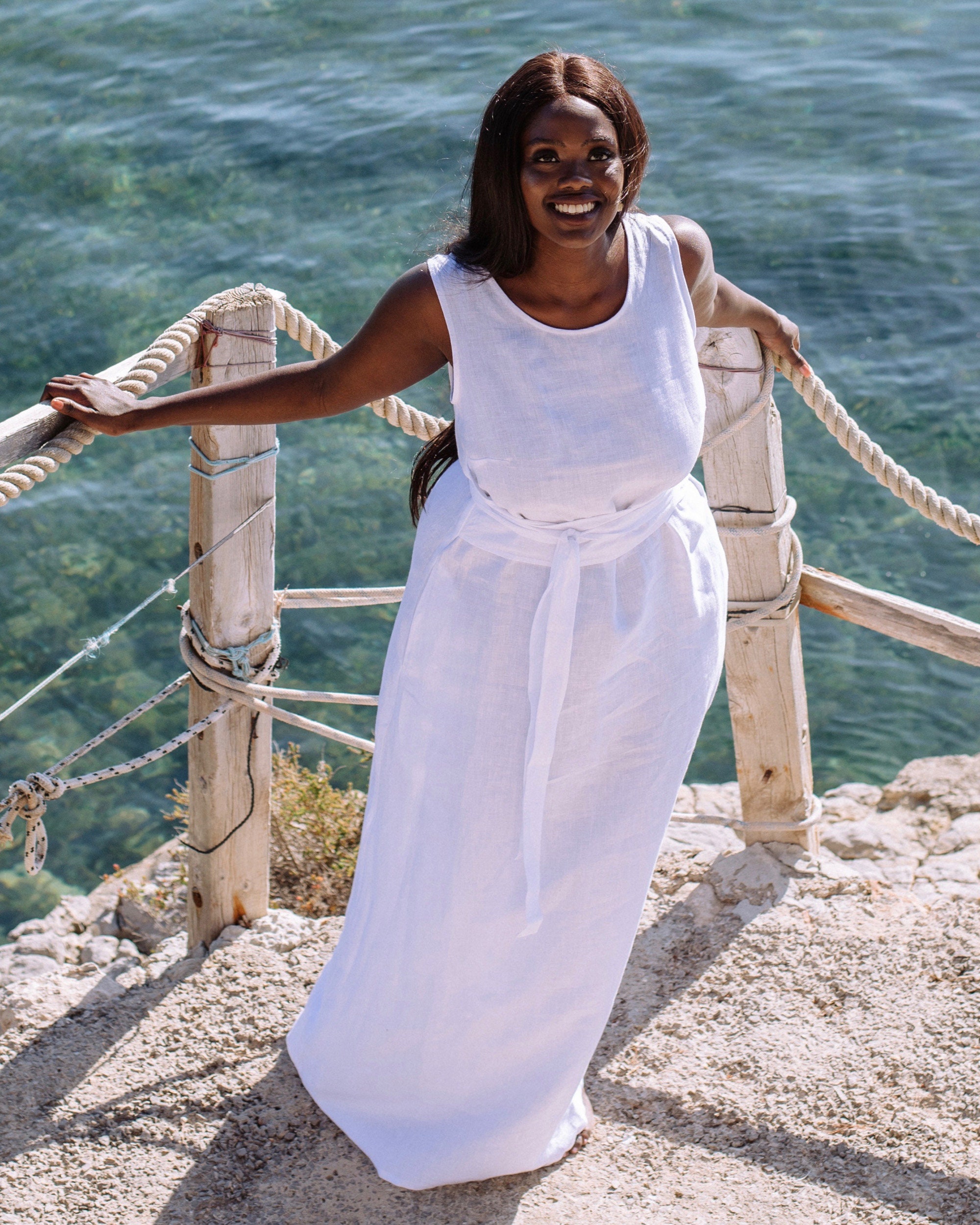 Long Linen Dress BORACAY in White | MagicLinen L