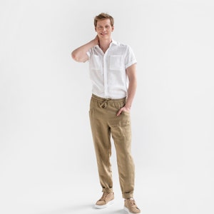 Men's linen pants TRUCKEE in Cinnamon. Mens trousers. Elastic waist. Cargo pants. Linen clothing for men image 6