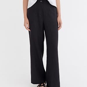 Black Linen Palazzo Pants – Wide Leg Linen Pants for Women – Elastic Waist Regular Fit – Relaxed Lightweight Vacation Wear BANFF image 2