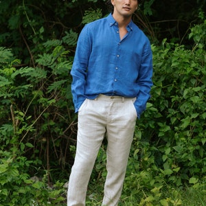 Linen shirt for men NEVADA. Long sleeve, classic linen shirt with buttons. Summer shirt. Linen clothing for men image 5