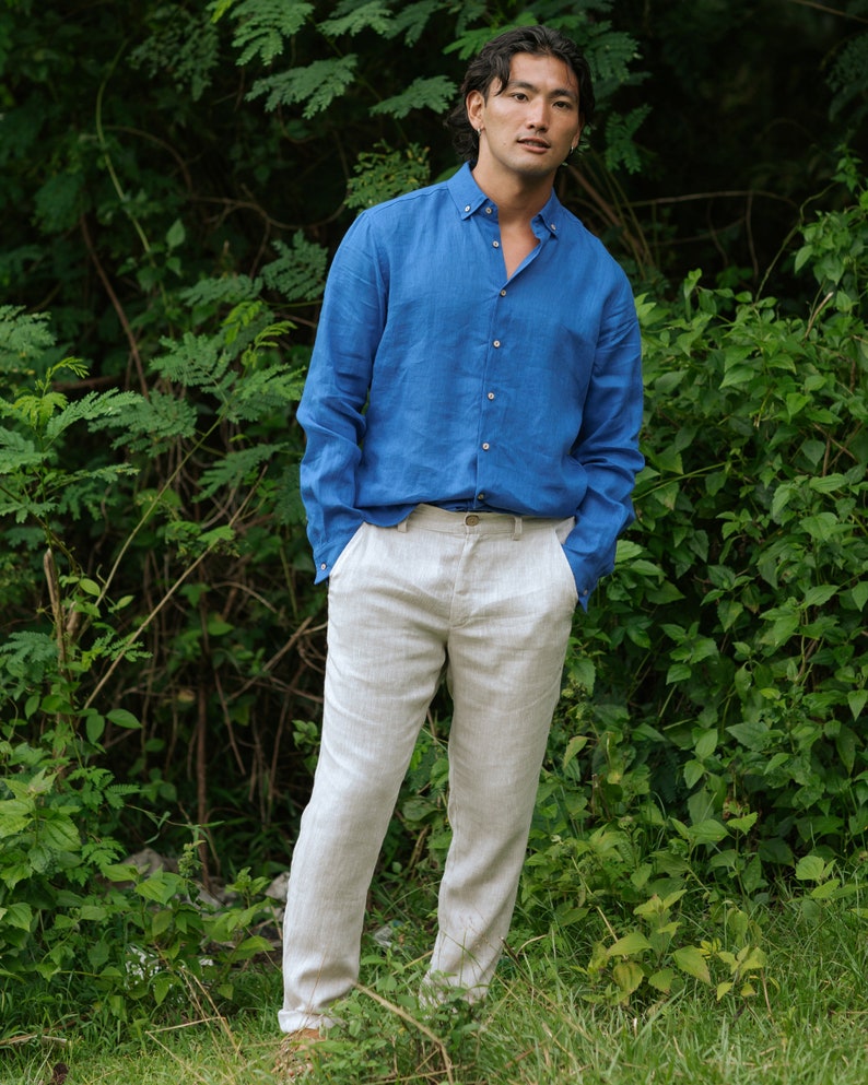 Linen shirt for men NEVADA. Long sleeve, classic linen shirt with buttons. Summer shirt. Linen clothing for men image 5