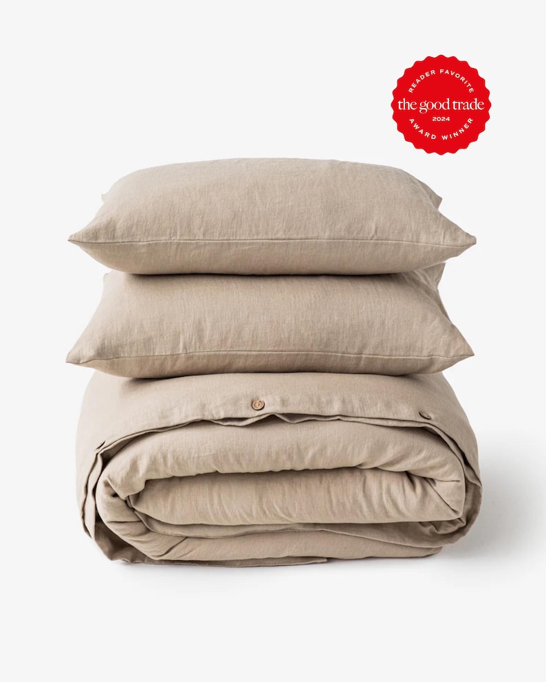 Natural Linen Duvet Cover Set — Beige Queen Duvet Cover — King Linen Bedding Set — Earthy Bedroom Decor image 1