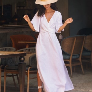 White linen dress AGRA. Linen maxi dress. Wedding dress. Elegant dress. Linen wrap dress. Linen clothing for women image 3