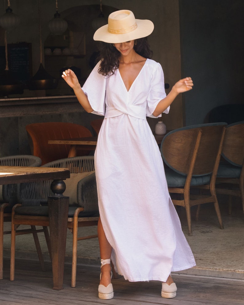 White linen dress AGRA. Linen maxi dress. Wedding dress. Elegant dress. Linen wrap dress. Linen clothing for women image 3