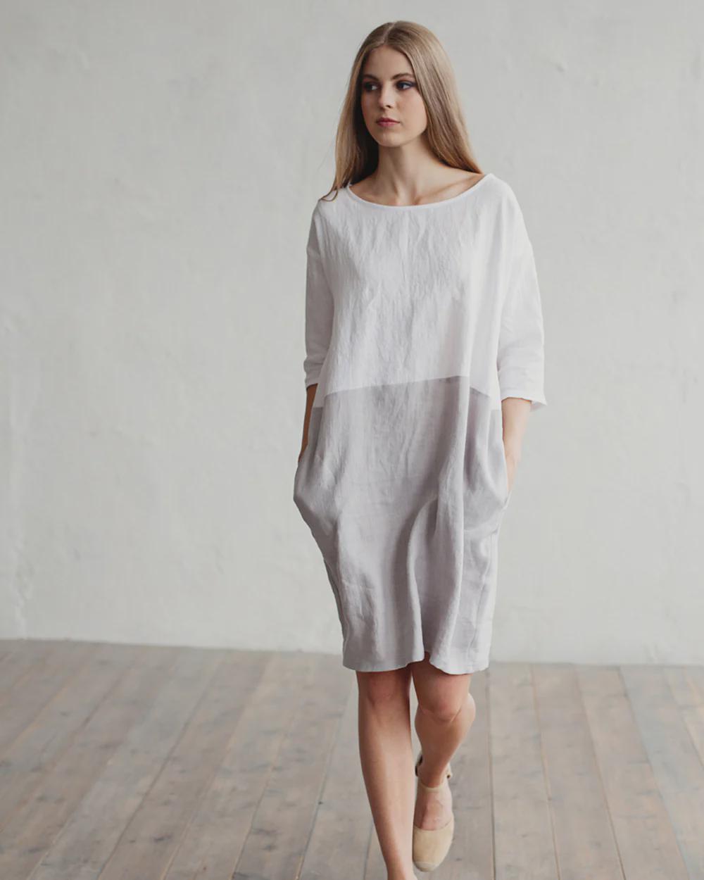 chinese dress ladies Linen Blend Color Block Shift Dress | Shift Dress