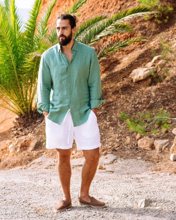 Linen Shorts for Men STOWE. Drawstring Shorts. Casual Elastic - Etsy