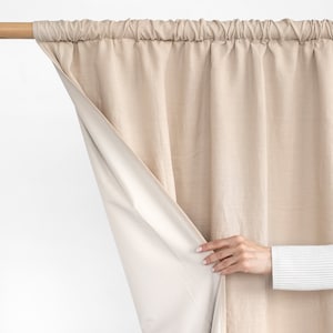 Natural Linen Blackout Curtains – Extra Wide Light Blocking Drapes – Polyester Lined – Custom Length Curtain Panel for Living Spaces