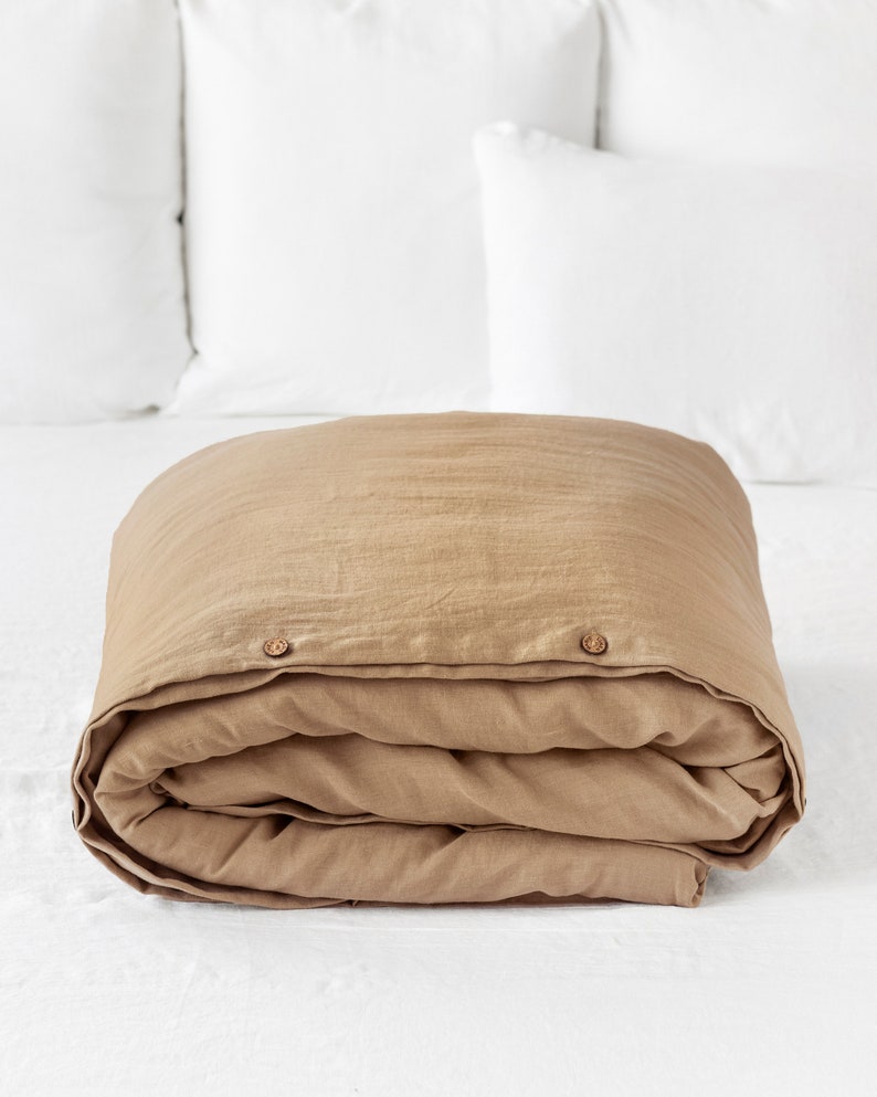 Linen duvet cover in latte color. Twin, Queen, King, Custom sizes. Stone washed linen bedding. Modern farmhouse comforter image 2