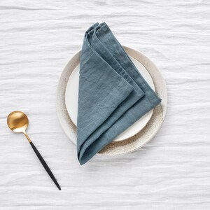 Linen napkin set of 2 Table linens, table decor Stone washed linen cloth napkins Grey blue