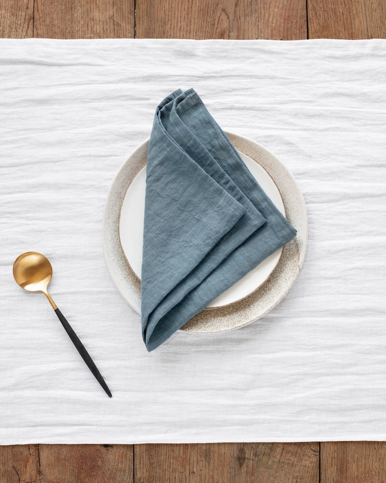 Linen napkin set of 2 Table linens, table decor Stone washed linen cloth napkins Grey blue