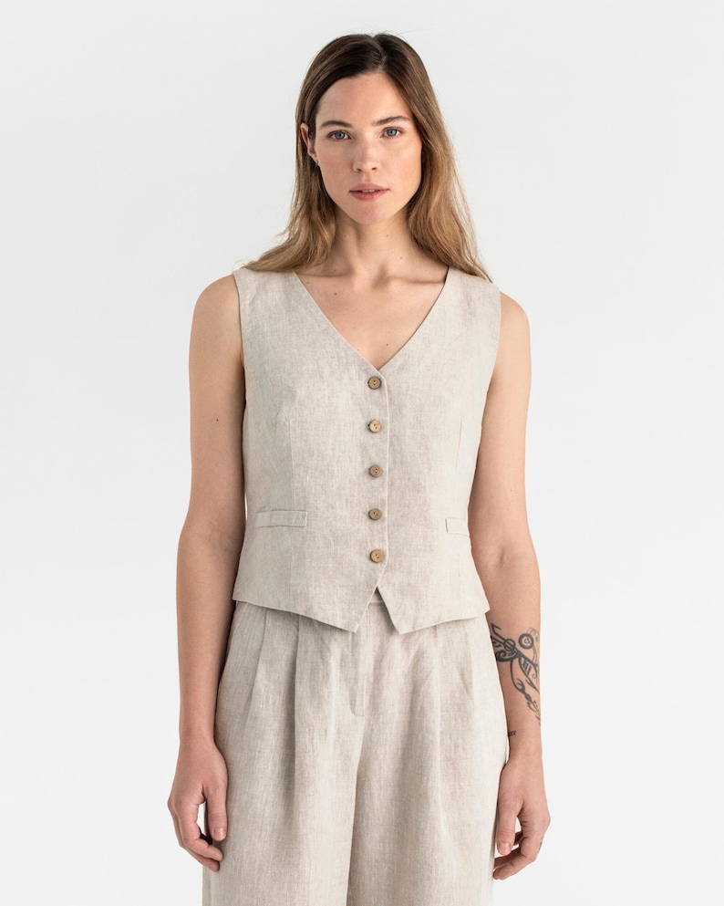 Classic linen vest OBIDOS in Natural melange. Linen waistcoat. Linen tops for women. Natural melange