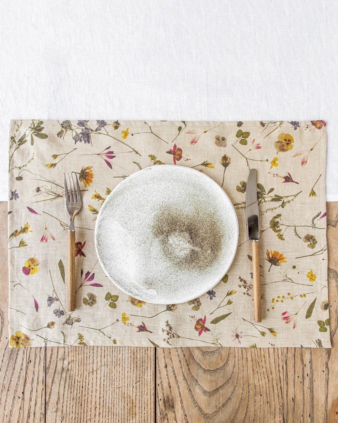 Botanical Print Linen Placemats set of 2 Floral Print Placemats Easter Placemats Rustic