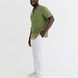 Men’s Linen Pants — Natural Melange Drawstring Pants — Tapered Summer Trousers PALERMO White