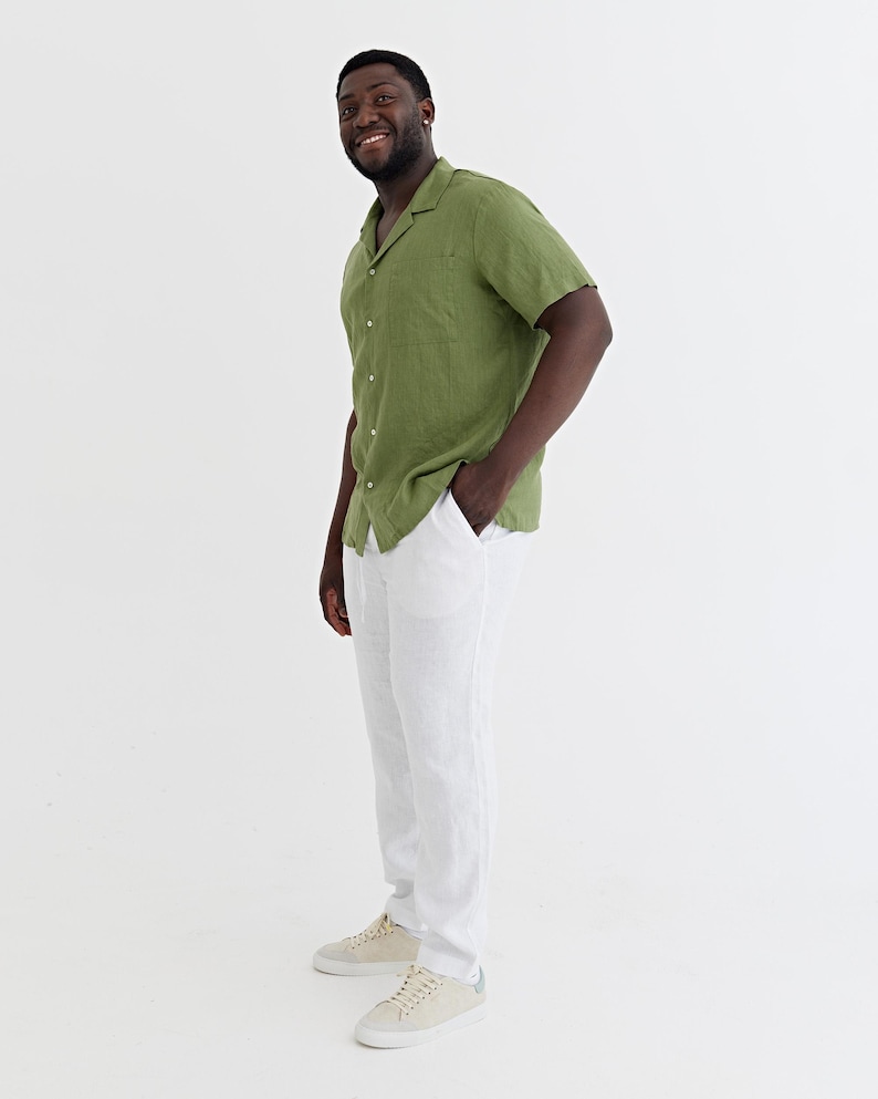 Men’s Linen Pants — Natural Melange Drawstring Pants — Tapered Summer Trousers PALERMO White