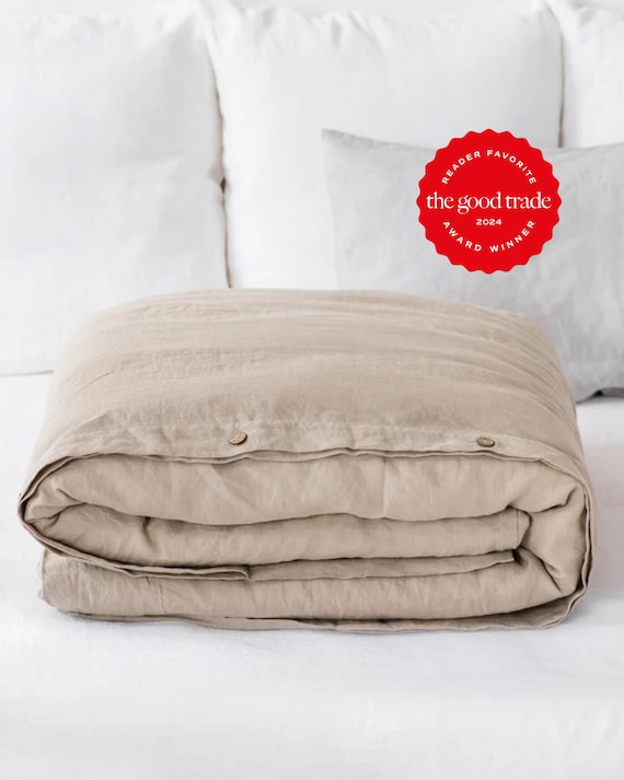 Bettbezug aus Naturleinen — Beigefarbener Bettbezug (Queen-Size) — Bettbezug (King-Size) — Neutrale Bettwäsche