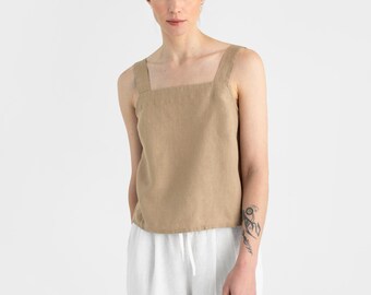 Linen Tank Top – Sleeveless White Linen Crop Top With Square
