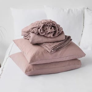 Woodrose linnen lakenset – stoffig roze stonewashed beddengoed – ademend plat laken, hoeslaken en kussenslopen – puur OEKO-TEX gecertificeerd linnen afbeelding 8