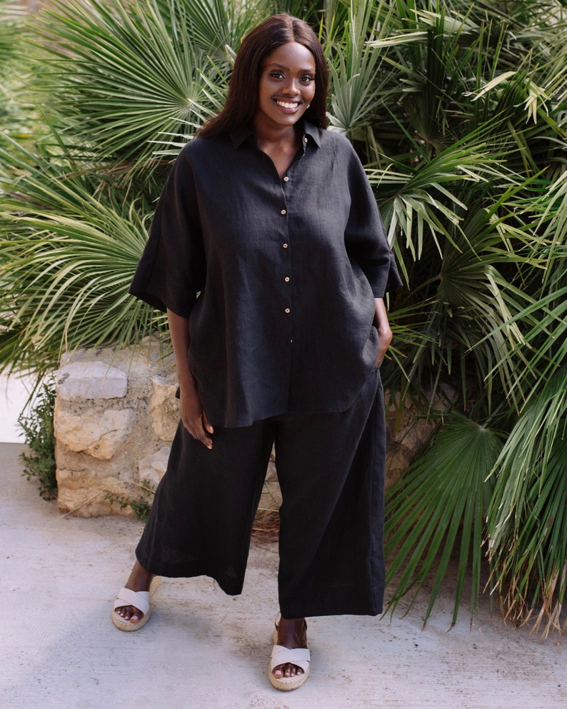 Linen shirt CABRERA in Black Black linen shirt Linen top for women Linen overshirt Black