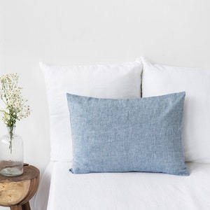 Linen pillowcase in Blue Melange (Light Denim). Standard, queen, king, custom size pillow cover.