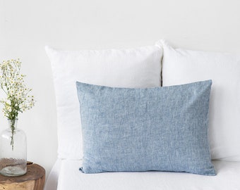 Linen pillowcase in Blue Melange (Light Denim). Standard, queen, king, custom size pillow cover.