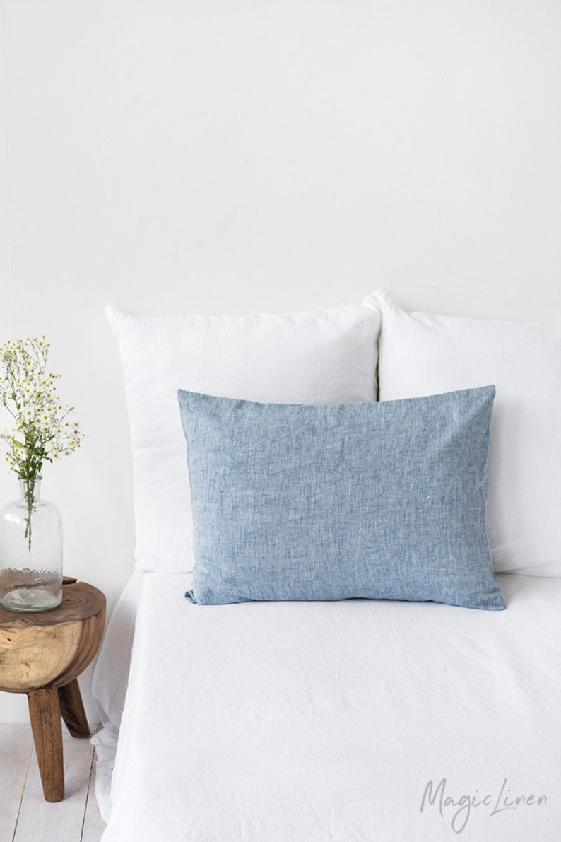 Linen Pillowcase in Blue Melange light Denim. Standard Etsy