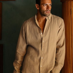 Men's long sleeve linen shirt SINTRA. Blue striped shirt for men. Button down shirt. Mens linen clothing. Summer shirt image 4