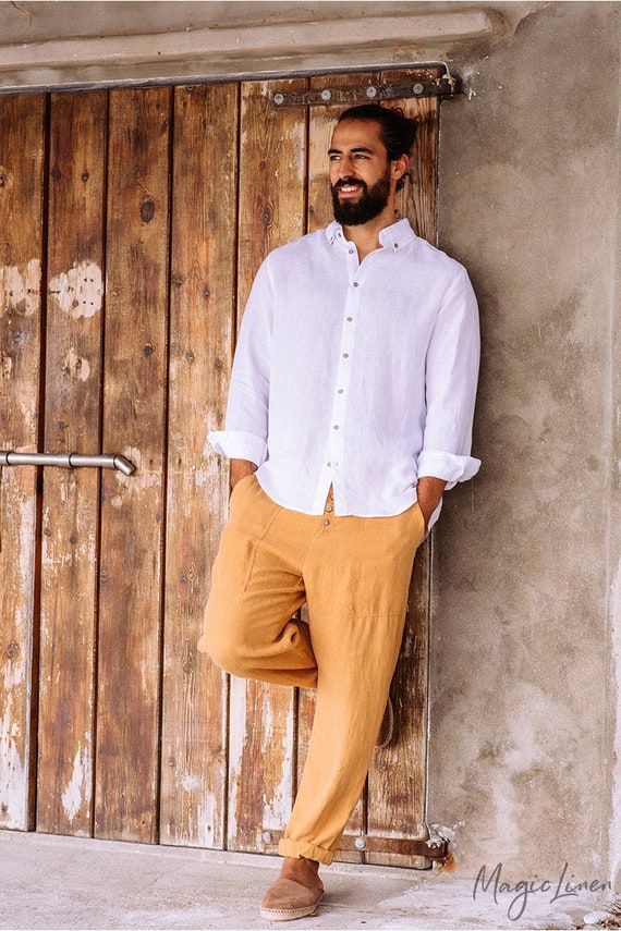 TIFENNY Mens Summer Simple and Fashionable Pure Cotton and Linen Trousers Soft Loose Pants TIFENNY Mens Summer Simple and Fashionable Pure Cotton and Linen Trousers Soft Loose Pants