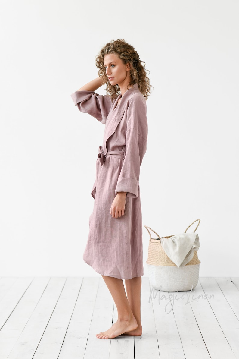 Linen robe in various colors / Dressing gown / Linen bathrobe / Perfect gift for woman Woodrose