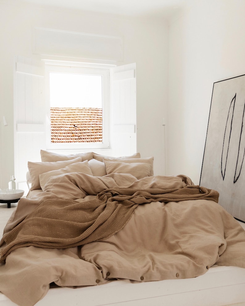 Natural Linen Duvet Cover Set — Beige Queen Duvet Cover — King Linen Bedding Set — Earthy Bedroom Decor image 3
