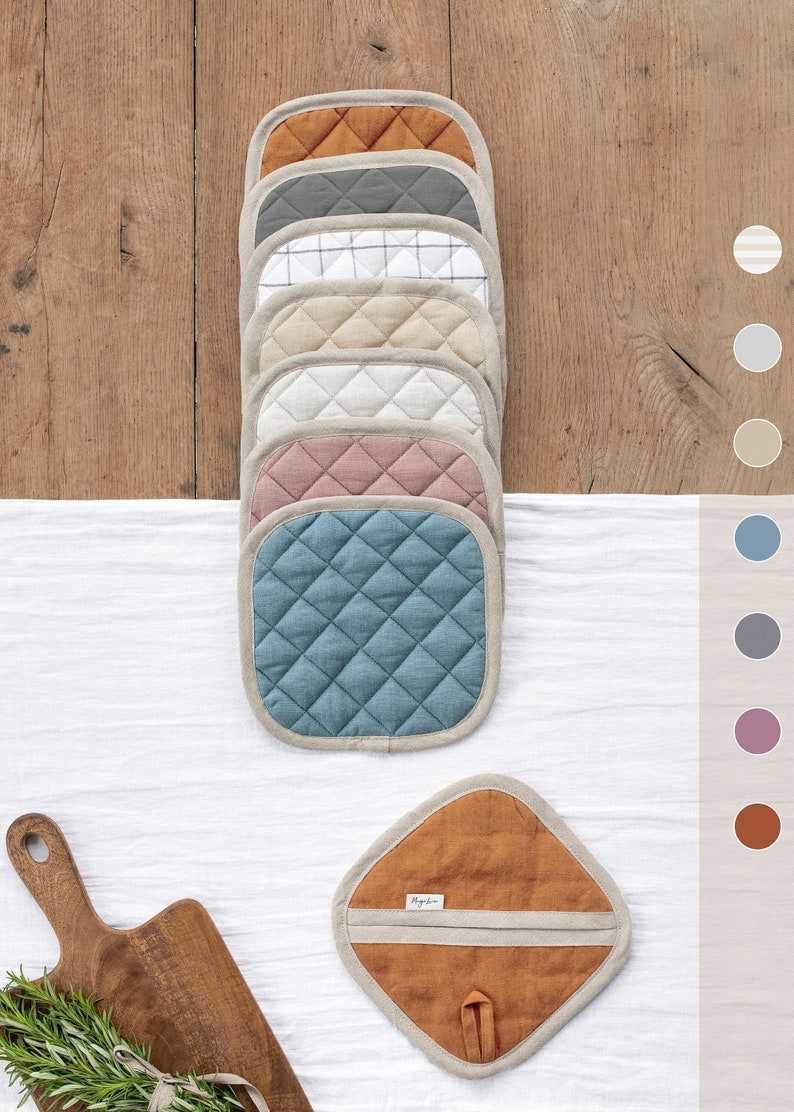 Linen Pot Holder 1pcs. Various Colors. Quilted Linen Pot Etsy