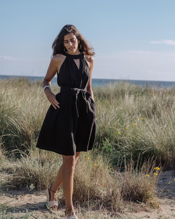halter dress knee length Korie Halter Twist Mini Dress Brown | Chocolate | Womens main image 0