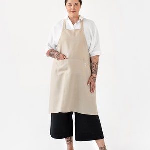 Linen apron. Washed linen apron for cooking, gardening. Full apron for women and men. Natural linen colour